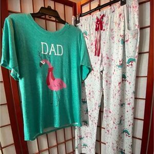 JACLYN INTIMATES Men’s Medium “Dad” Christmas Flamingo Pajama Set